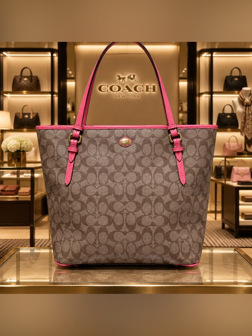Coach Peyton Signature
Canvas Tote with Pink Trim
Approx. 15.5 × 4.5 × 4